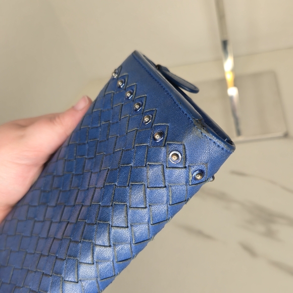 Bottega Veneta Intrecciato Studded Blue Leather Long Wallet with Box and Dustbag - Picture 10 of 15